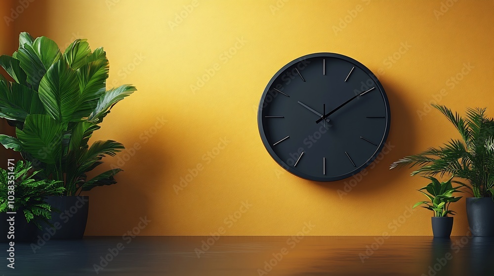 Aufkleber stylish minimalistic clock with striking black hands and a smooth black surface devoid of numerals e