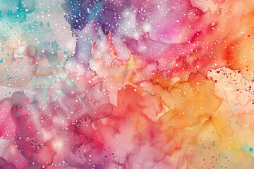 Fototapeta premium A colorful painting of a galaxy with stars and a bright orange background