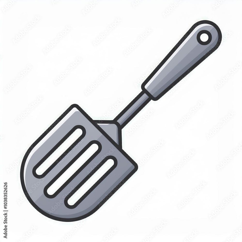 Poster Minimalistic Vector Icon of a Kitchen Spatula. Perfect for Cooking Apps, Recipe Blogs, or Kitchenware UI Design Concepts. Simple Flat Design with Long Shadow in a Dark Circular Background