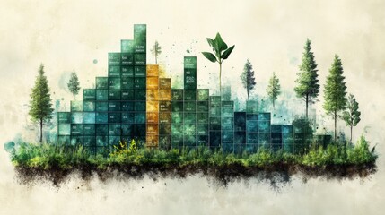 Emerald green microfinance illustration symbolizing climate resilience growth