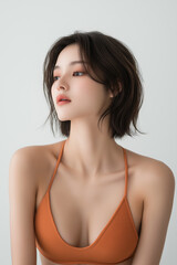 Naklejka premium オレンジ色のビキニの美しい女性