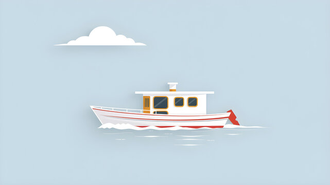 recommend clip art: Flat design vector-style image of design a minimalist house boat that will make a good lapel pin. Generative AI