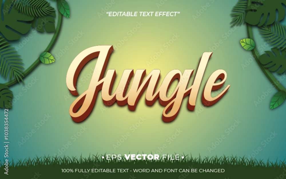 Poster jungle text effect editable vector 3d