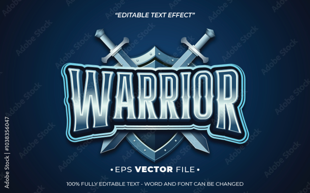 Poster warrior editable text effect vector 3d for game