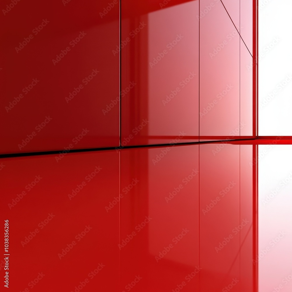 Poster abstract red geometric wall with shiny surface and reflection.