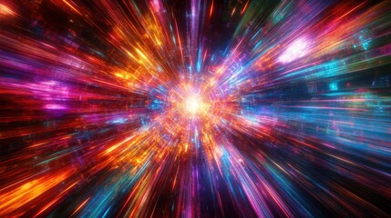 Obraz premium Abstract Neon Lights Background - Colorful Radial Burst of Energy, Futuristic and Dynamic Design