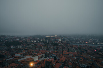 ancient european city in misty dusk, Porto, Portugal