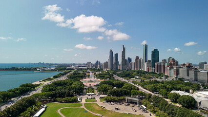 Aerial view of Chicago from Millennium Park on a wonderful summer day