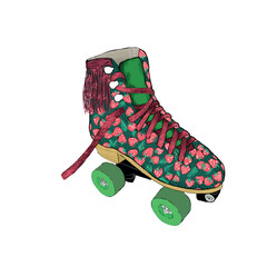 skate vintage with strawberries pattern isolated