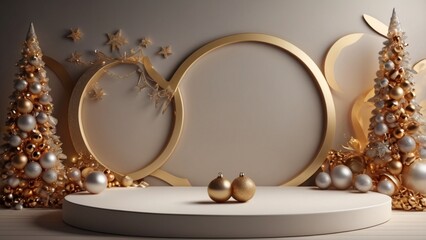 3d luxury podium christmas decoration and space for your luxury product. Christmas background concept