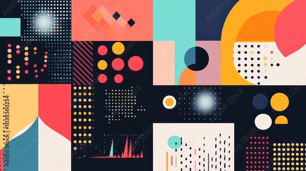 Poster abstract geometric pattern with various shapes and colors.