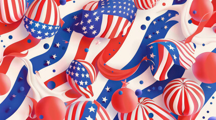 Obraz premium Festive 4th of July Balloons and Ribbons in Red, White, and Blue