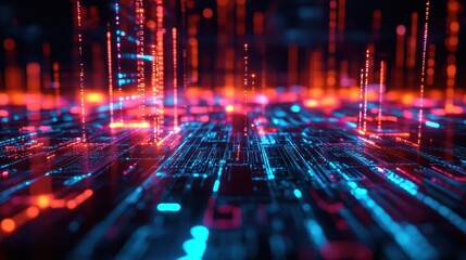 Fototapeta premium Abstract Futuristic Technology Background with Red and Blue Glowing Lights.