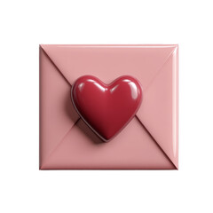 3D vector icon envelope with a heart seal in the center isolated on a transparent background 