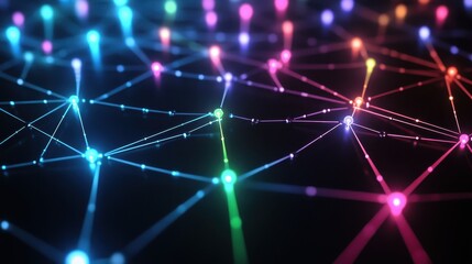 Abstract Network Connection with Colorful Glowing Points and Lines.