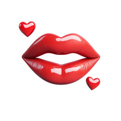3D vector icon lips blowing a kiss with a small heart floating near isolated on a transparent background 