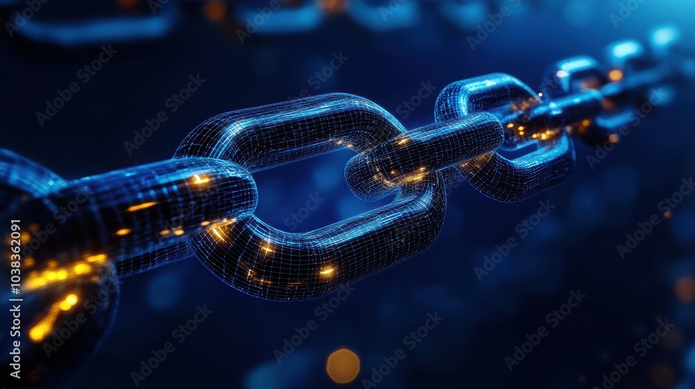 Poster abstract digital chain link - network security, data protection, and connection concept.