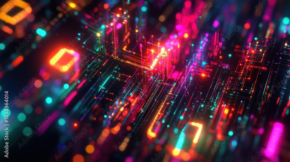Aufkleber abstract neon lights background - glowing lines and bokeh effect for technology and futuristic desig