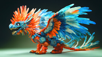 Obraz premium Colorful Fantasy Dragon with Feathered Wings