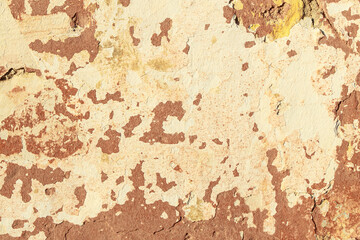 A fragment of a wall with red tints and yellow tint in the style of the 90s. Severe scratches and surface damage.