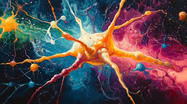 Colorful abstract representation of neuron and synapse connections