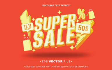 super sale text effect 3d colorful vector for social media sales or advertising