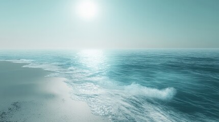 Nature, landscape, rest, blue horizon, merging of clear sky and turquoise sea. Escape to the sea, clear coast. Generative AI.