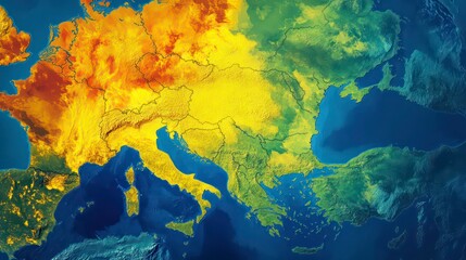 A heatmap of Europe showing temperature variations with a focus on a hot area in Central Europe.