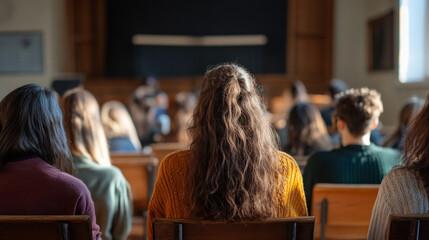 Students attentively listening during a history class in a traditional classroom setting with wooden furniture and natural lighting