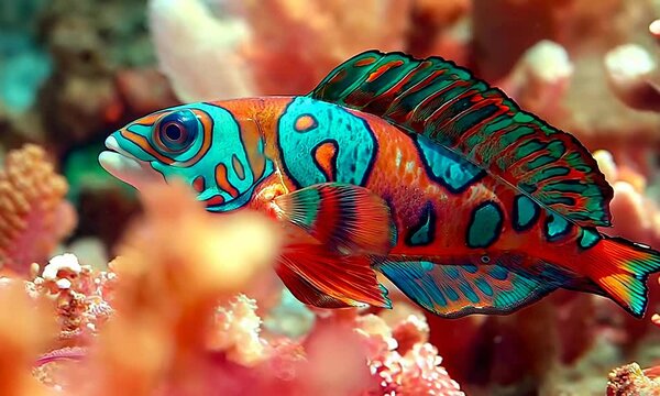 Dive into the underwater world with this stunning fish, showcasing vibrant colors and patterns as it glides gracefully through the beautiful coral reef habitat.