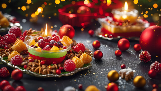 christmas decoration with candles, Christmas concept desserts, ai genetaed