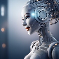 Fototapeta premium ein hochfuturistischer Roboter mit sichtbaren funktionsteilen