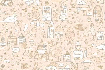 seamless pattern with houses and trees