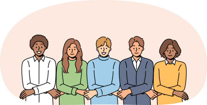 Team of multiracial people students holding hands and showing unity or lack of discord among university pupils. Team of diverse students participate in team-building and trust-building activity - Powered by Adobe