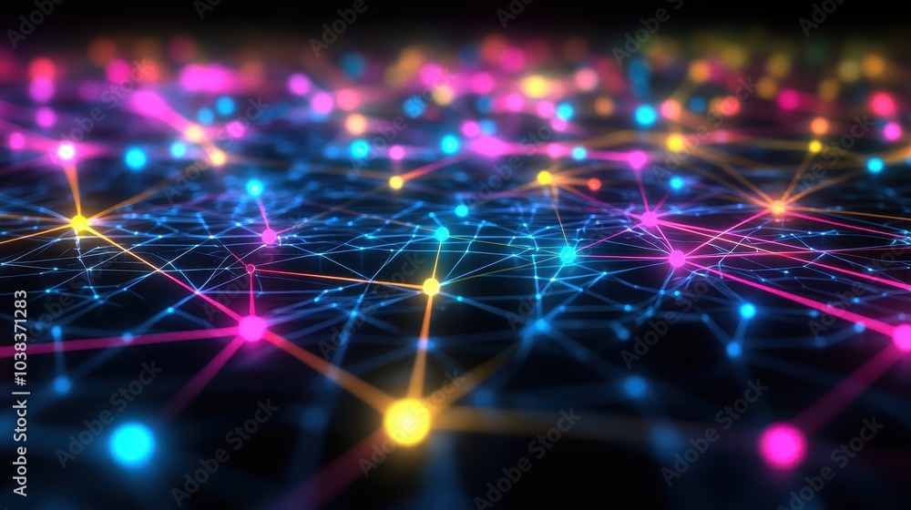 Poster abstract neon network connection - futuristic technology background