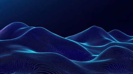 Fototapeta premium Abstract Blue and Black Wavy Lines Digital Art Background - 3D Render