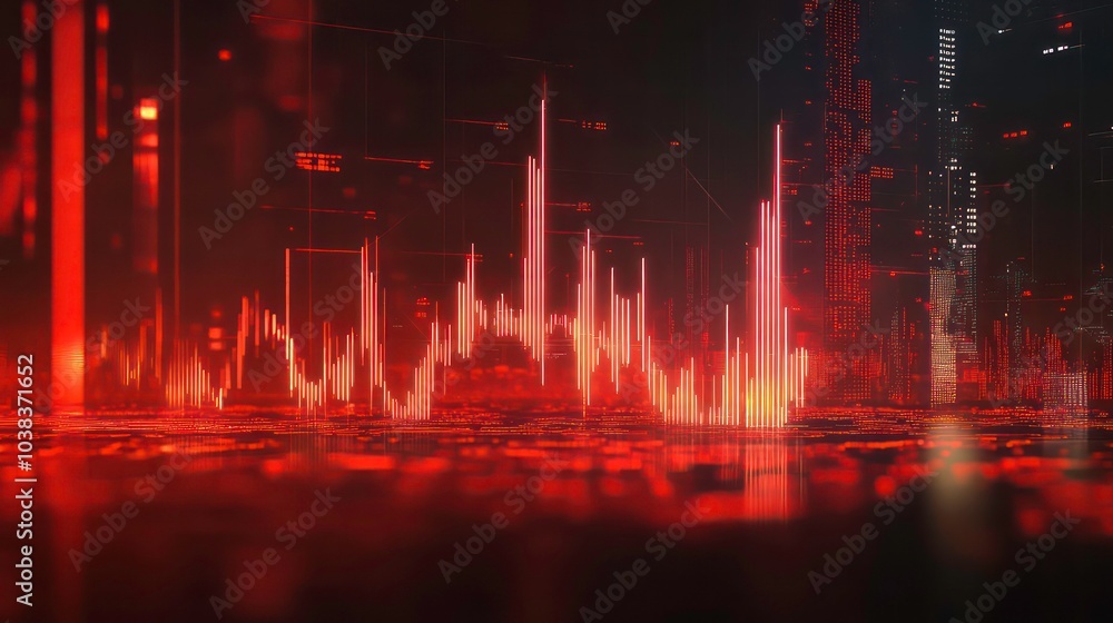 Poster abstract red glowing lines forming a graph on a digital background.