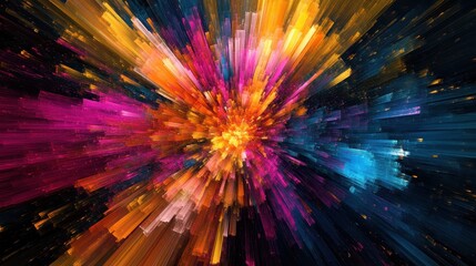Obraz premium Abstract Burst of Color - Bright and Vibrant Digital Painting with Radiating Lines.