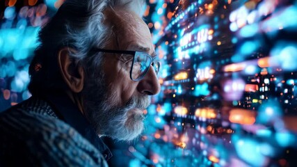 old businessman in the screen of data in the future - Powered by Adobe
