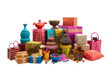 Exciting Diwali shopping for festive essentials isolated on transparent background