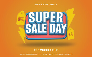 super sale day text effect 3d colorful vector for social media sales or advertising