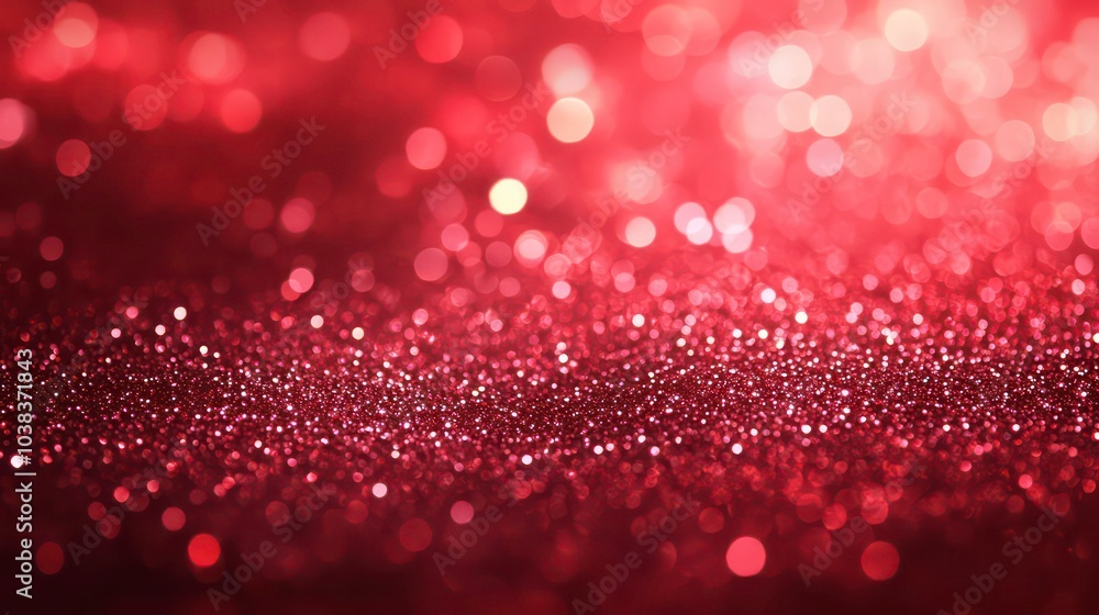 Poster abstract red glitter bokeh background with out of focus lights.
