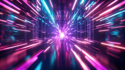 Obraz premium Abstract Neon Lights Background - Pink and Blue Streaks of Light in a Dark Corridor