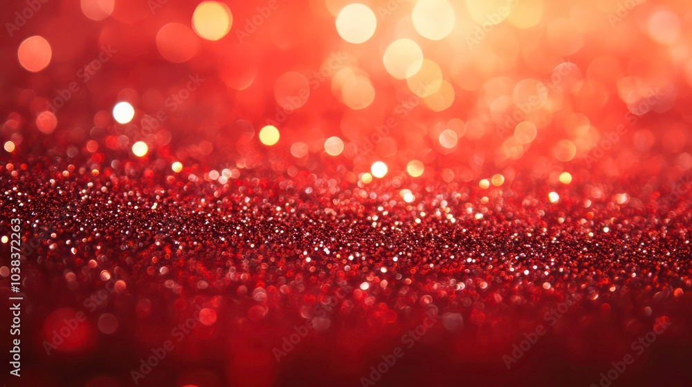 Poster abstract red bokeh background with glitter texture.