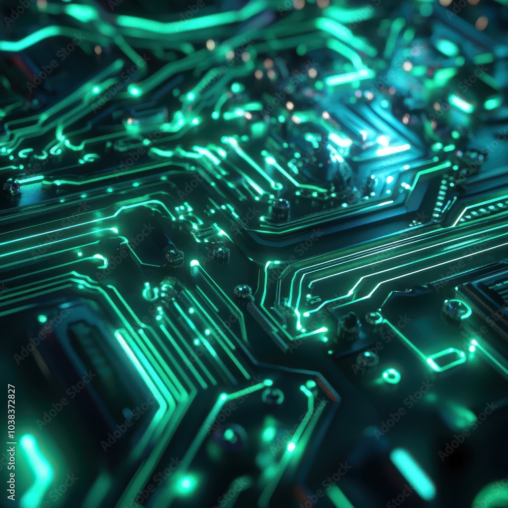 Aufkleber abstract green circuit board pattern with glowing lines - futuristic technology background