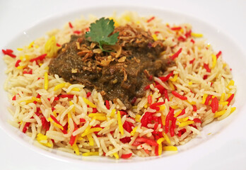 Delectable Beef Stew Topped on Spiced Mandi Basmati Rice