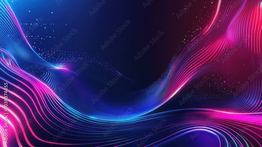 Poster abstract futuristic background with neon lines and digital patterns