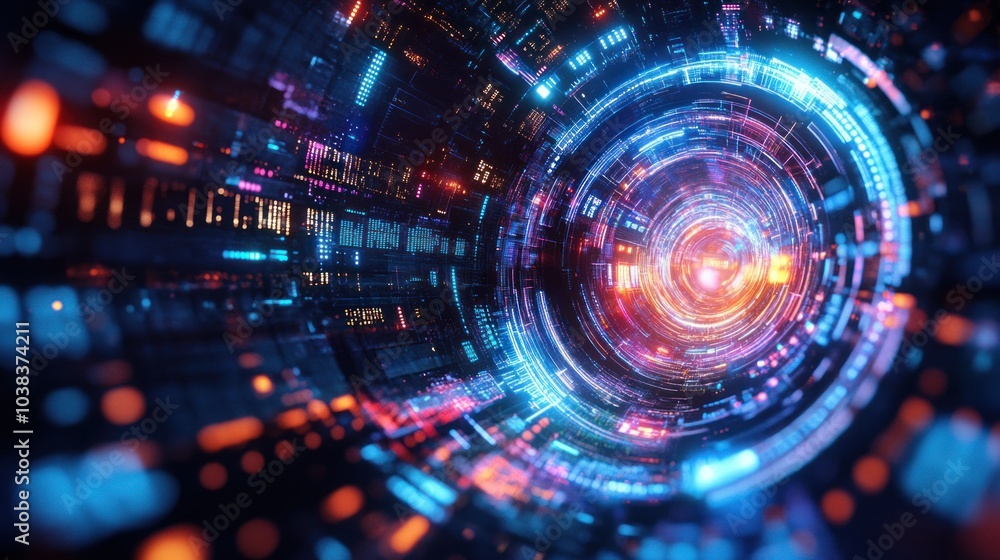 Poster abstract futuristic design with digital patterns and glowing effects