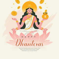 Happy Dhanteras and Dhanatrayodashi with Diwali celebration Social Media Post Template Banner