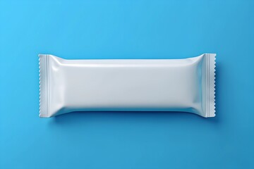 White snack bar packaging mockup on a blue background. Perfect for branding presentations, packaging designs, or marketing projects for snack products.